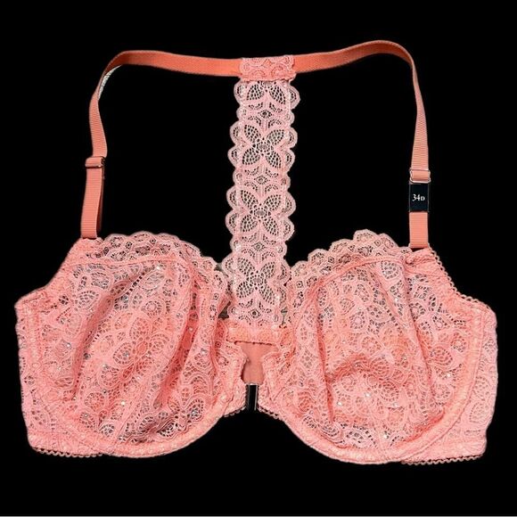 Victorias Secret Dream Angels Unlined Demi Rhinestone Embellished Lace bra coral - Picture 4 of 6